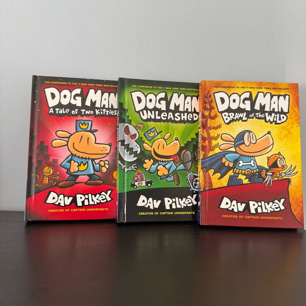 3 Dog Man books Dav Pilkey hardcover graphic novel kitties brawl unleashed New